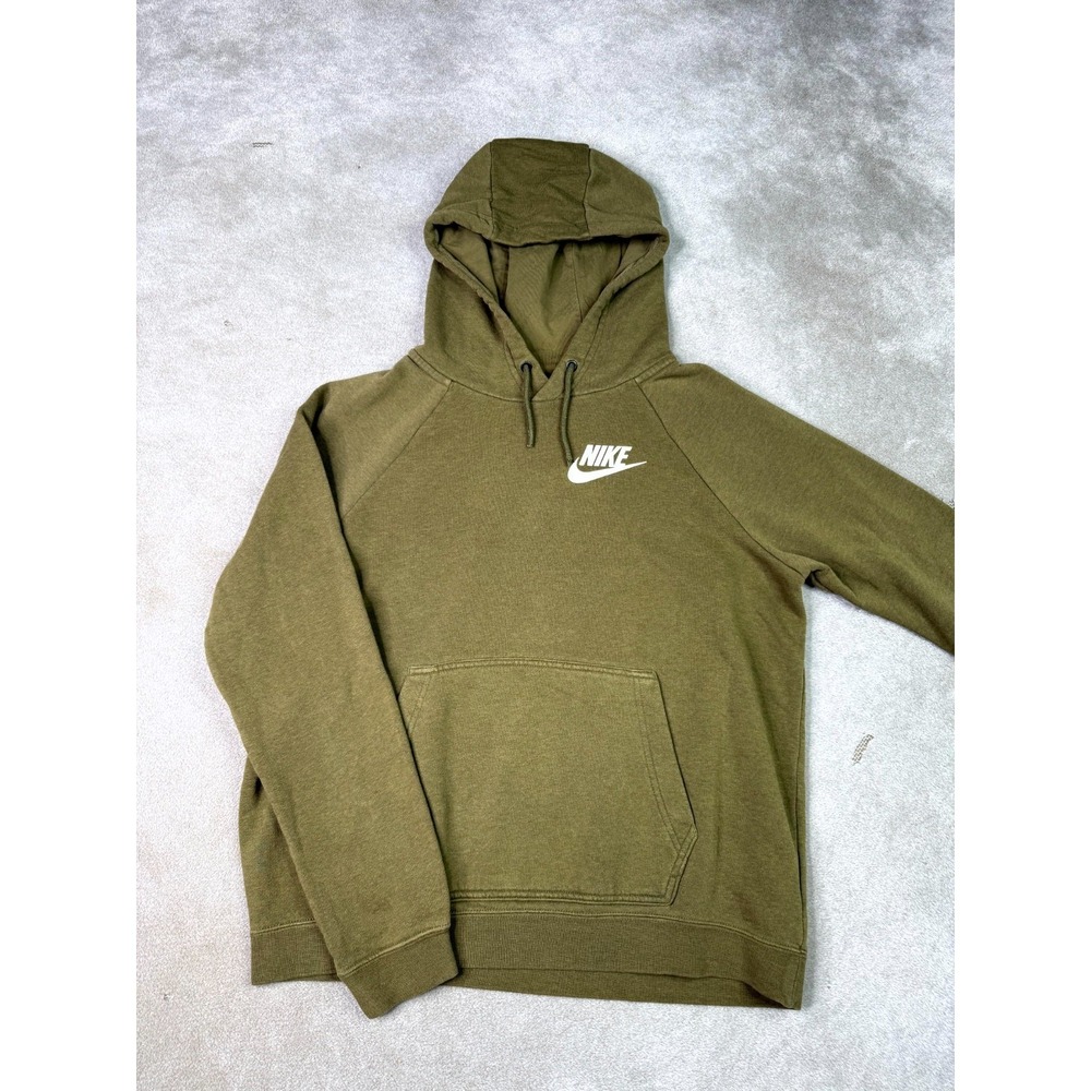 Nike Hoodie Womens Medium Olive Green Cotton Kangaroo Pockets Pullover Swoosh